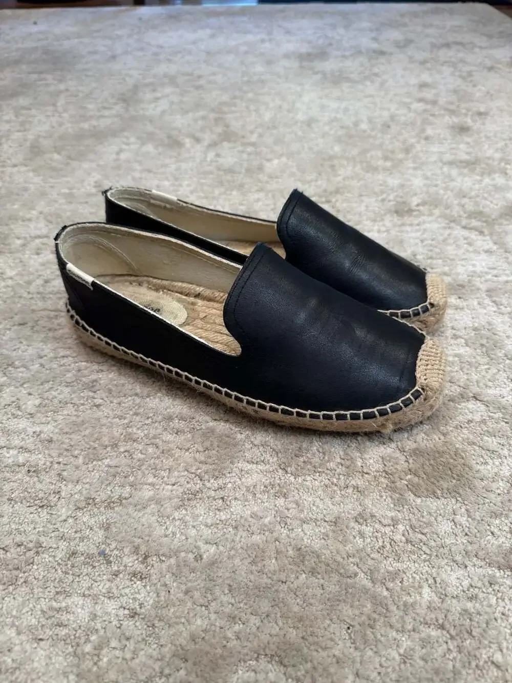 Soludos Women's Leather Smoking Slipper Espadrilles, Black